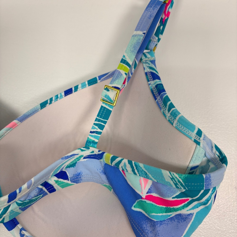 Lilly Pulitzer Womens Bikini Top Size 12 Blue Floral Underwire Gold Clasp 28984 - Picture 5 of 11